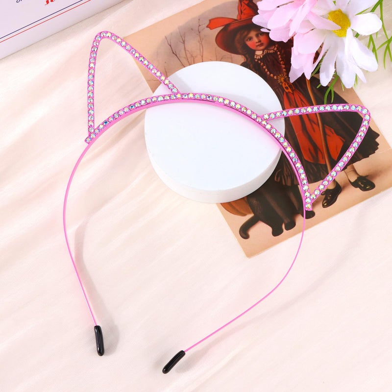 Aprince Cat Ears Headband Birthday Decorations Headbands for Women Pink AB Costume Hair Accessories Party Favors Supplies - Image 3